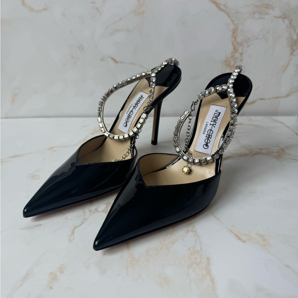 Jimmy Choo Elegant Black Stiletto Heels with Rhinestone Accents